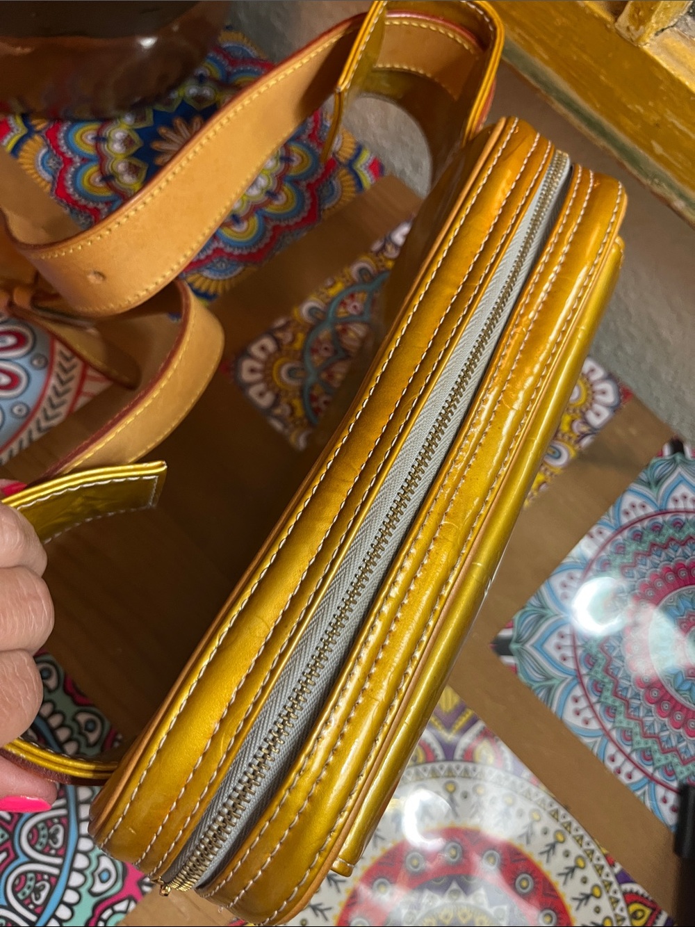 Louis Vuitton Yellow Vernis Monogram Crossbody Bag with Natural Leather Strap - Picture 10 of 13